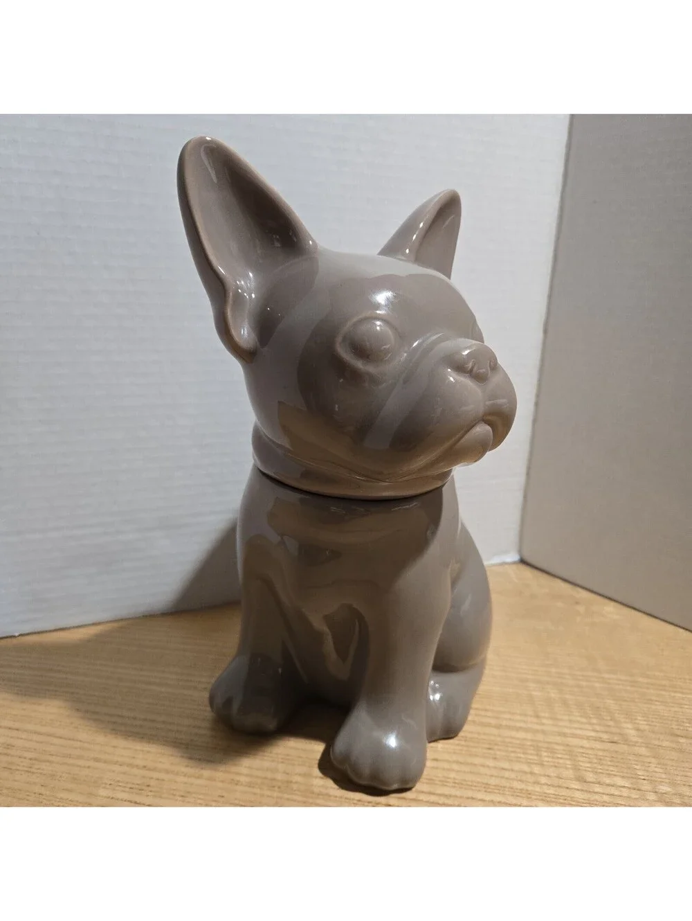 French Bulldog Cookie Jar Stoneware Frenchie Dog Treats Canister 10.5x5.25x6